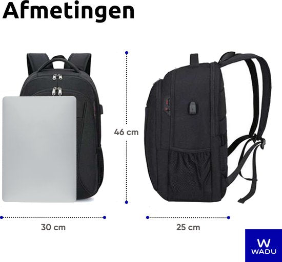Anti Diefstal Waterdichte Rugzak Inclusief Usb Oplaadstation - 14 t/m 15.6 inch - Zwart - Met reflectie