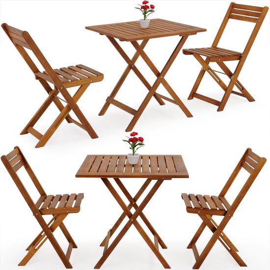 Casaria Balkonset – Inklapbaar Acaciahout – 2 Stoelen & Tafel – 58 x 60 x 71 cm – Bruin