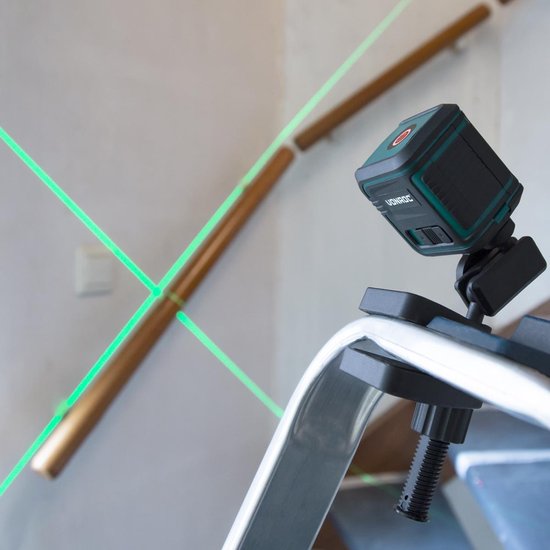 VONROC Kruislijnlaser – Groen – Zelfnivellerend – 18 meter – Incl. bevestigingsbeugel, opbergtas
