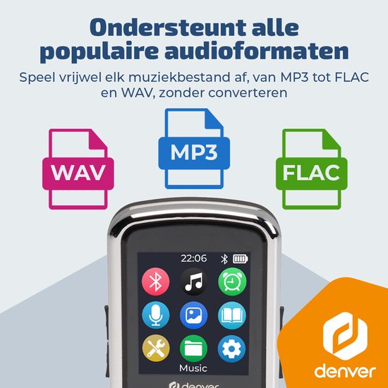 Denver MP3 Speler Incl oordopjes - Uitbreidbaar tot 128GB - Shuffle/Repeat Modus - Kinderen en volwassenen - Bevestigingsclip - AUX - MPS320B - Zwart