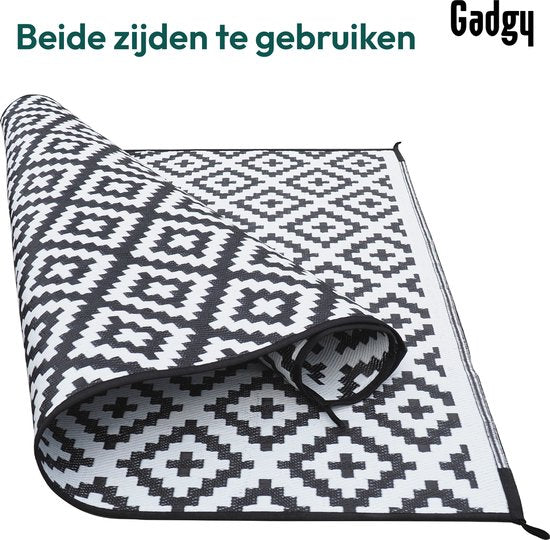 Gadgy Buitenkleed Vloerkleed Buiten XXL - 270x200 cm - Tuintapijt Dubbelzijdig - Picknickkleed Zwart Wit - Buitentapijt