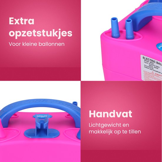 Partizzle Elektrische Ballonnenpomp - Snel Feest Ballonnen Opblazen - Ballonnenboog Ballon Pomp - Verjaardag / Kerst / Sinterklaas Versiering Decoratie - Roze Blauw