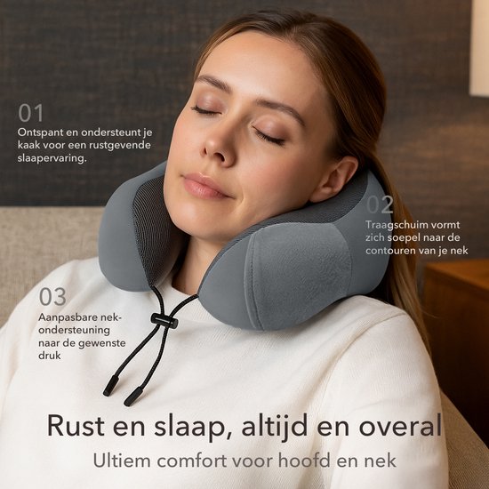 SC Travel Essentials - Nekkussen Set 3-delig - Ergonomisch Memory Foam Reiskussen met Oogmasker en Oordoppen - Ideaal voor Vliegtuig, Auto en Trein - Compact en Luxe - Apricot