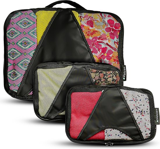 Volcan Packing Cubes - Koffer Organizer Set - 3 Delige Set - Voor Backpack & Koffer - Zwart
