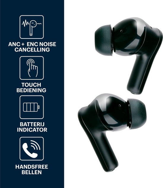 Grundig Draadloze Oordopjes - Bluetooth Earbuds - Noise Cancelling ANC+ENC - Oortjes Draadloos - Oplaadcase met LED-Display - BT 5.3 - Batterijduur 25 Uur