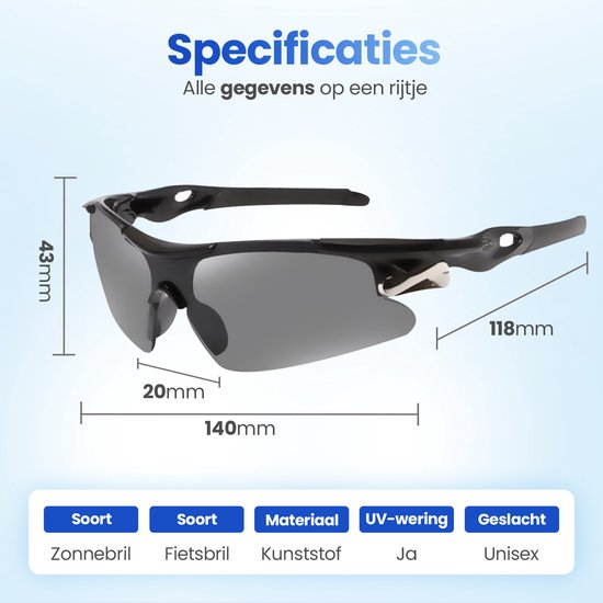 Garpex® Fietsbril - Sportbril - Zonnebril Heren - Wielrennen - Motor - Zwart Frame met Blauwe Lens