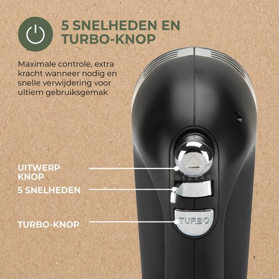 Bourgini Elements - Handmixer - 5 snelheden met Turbo - RVS accessoires - 400W vermogen - GRS gecertificeerd gerecyclede materialen