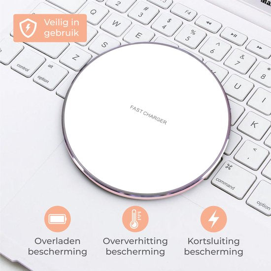 Nuvance - Draadloze Oplader 15W - Inclusief Kabel - Wireless Charger - Fast Charger - Geschikt voor alle Qi-Smartphones - Wit en Goud