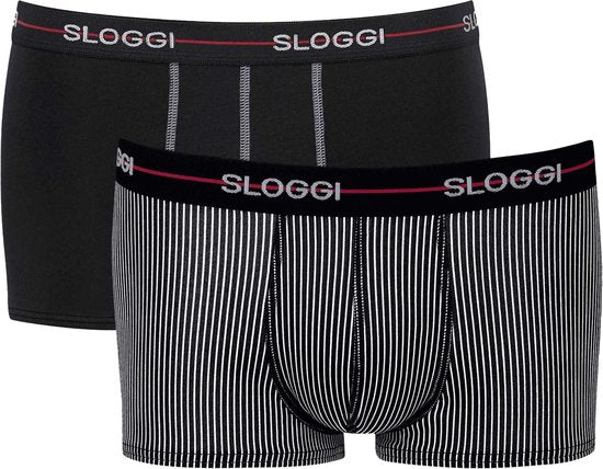 Sloggi Start Hipster heren slips 2-pack – zwart & zwart/wit gestreept – maat 2XL