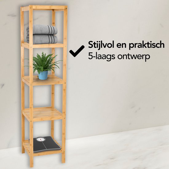 Brixy Badkamerrek - Badkamermeubel - 5-Laags - 141x33x33cm - Badkamer Kast - Bamboe