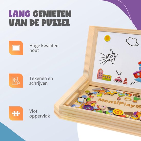 MontiPlay® Magnetisch Speelgoed Voertuigen - Magneet Boek - Krijtbord Kinderen - Magnetibook - Magneet Speelgoed - Tekenbord - Montessori - Sensorisch - Busy Board - Speelgoed voor onderweg - Speelgoed voor in de auto - Speelgoed voor op Reis