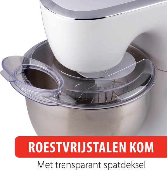 alpina Keukenmachine - Keukenrobot - 5L RVS Mengkom - 3 Accessoires - Wit