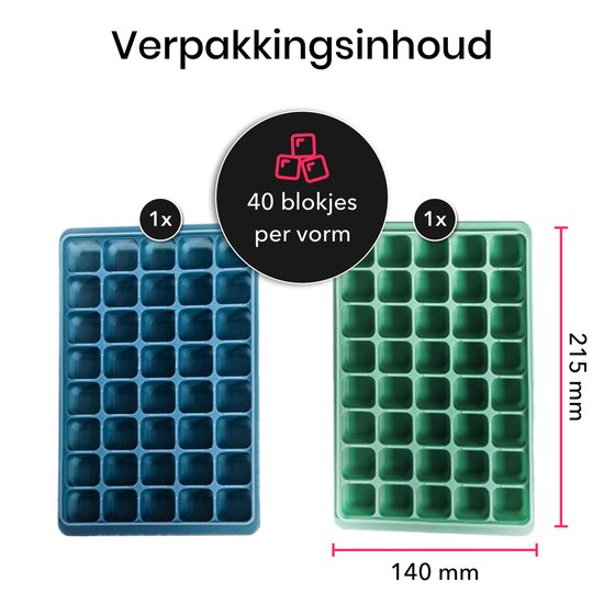 KitchenLove Siliconen IJsblokjesvorm met Deksel (2 Stuks) - 80 ijsblokjes - Vierkant - BPA Vrij - 100% Silicone - Groen & Blauw