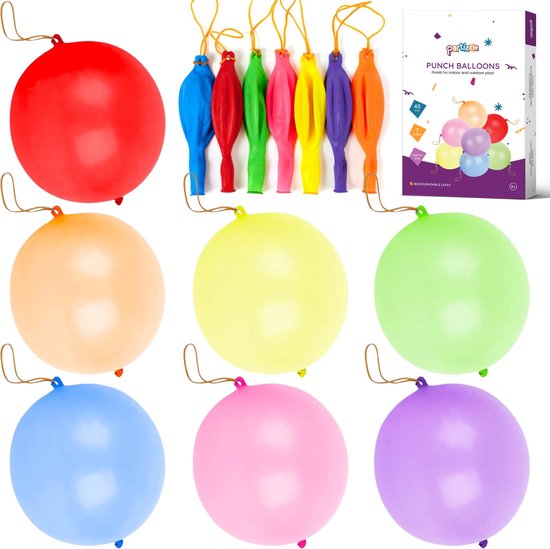 Partizzle 36x Gekleurde Latex Punch Ballonnen - Grote Bounce Ballon - Reuze Boksballon Uitdeelcadeautjes - Grabbelton Traktatie Cadeautjes - Voor Kinderen & Peuters - XL / 45 cm