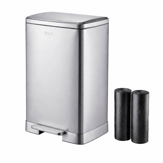 Bayt Prullenbak - Prullenbak 60 Liter - Inclusief 2 rollen vuilniszakken - Vuilnisbak 60 Liter - Pedaalemmer 60 Liter - Afvalbak - RVS - Zilver