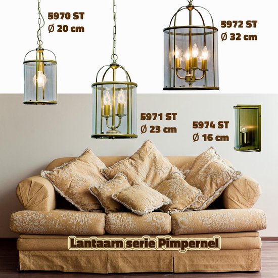 Hanglamp Pimpernel 5971BR Brons Ø23 cm Klassiek Lantaarn van Steinhauer, Hoogte instelbaar, Glas en Metaal, Voor binnengebruik