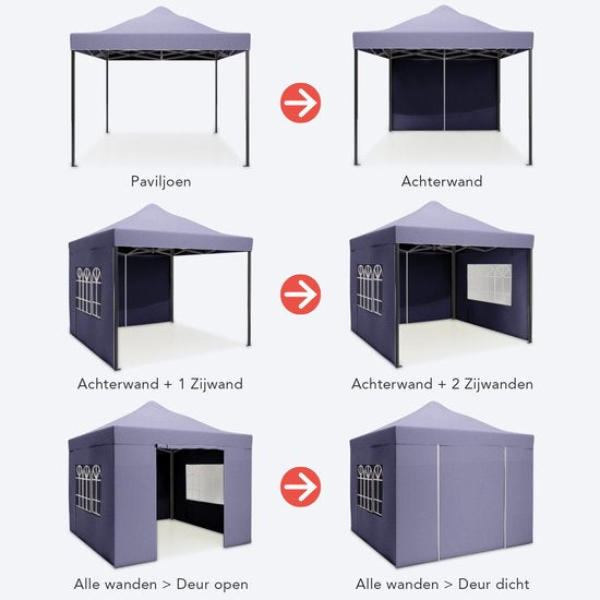 LifeGoods Partytent - Paviljoen - EasyUp - Opvouwbaar - 4 Zijwanden - Waterdicht - Met Draagtas met wieltjes - 3x3 Meter - Donkerblauw