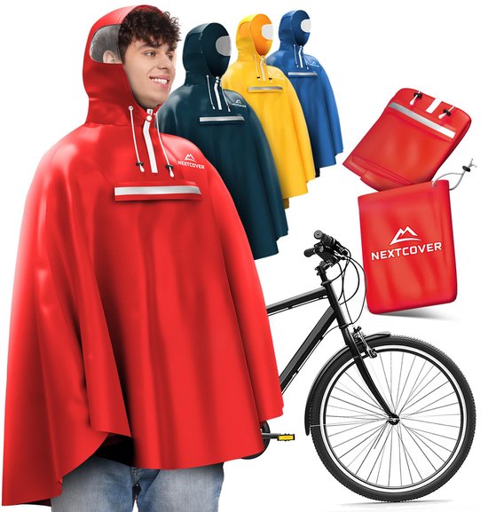 Nextcover Regenponcho Fiets voor Dames en Heren | Regencape met AquaShield 2.0 Technologie, Winddicht & Waterdicht | Ideaal voor Fietsen, Wandelen en Vissen | Fietsponcho Volwassenen Unisex Pasvorm | Poncho
