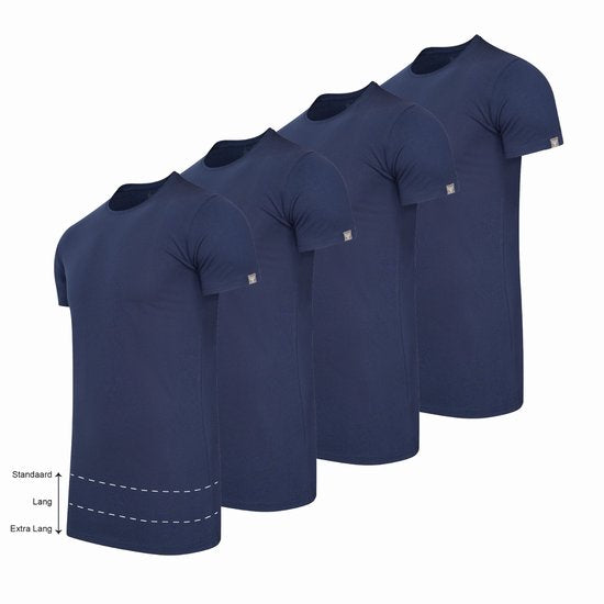 Cappuccino Italia - Heren 4-Pack T-shirt - Extra Lang - Blauw - Maat L
