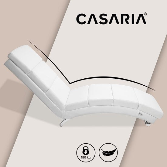Casaria Relax ligstoel London wit leer met verchroomde pootjes