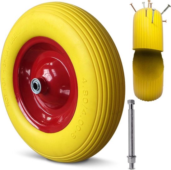 Kruiwagen Wiel - PU-schuim Inclusief As - Geel Rood