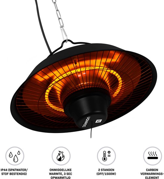 VONROC Sfeervolle terrasverwarmer – Heater Ustica – Infrarood – 1500W - Hoog rendement – Carbonfiberlamp