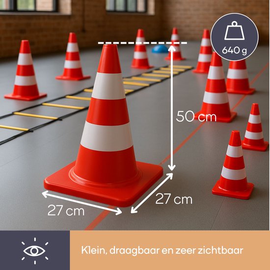 Perel Afzetkegel, voor het afbakenen van zones, rood/wit, recreatief gebruik, 50 cm