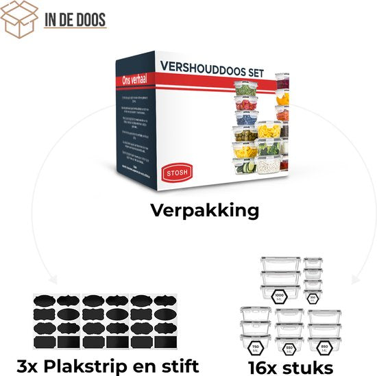 Stosh Vershoudbakjes - Diepvriesbakjes - Voedselbakjes - 16 stuks - Plastic - BPA vrij