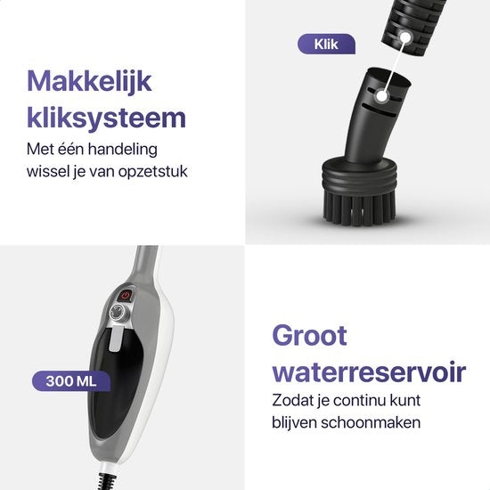 LUMAN 12 in 1 Stoomreiniger Én Handstomer - Tapijtreiniger - Vlekkenreiniger - Met 10 Opzetstukken en 3 Microvezeldoeken - Vloer, Bank, Badkamer en Tapijt Reinigen - Grijs