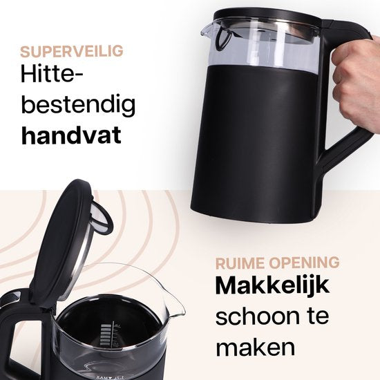 HomeShift® Waterkoker met Temperatuurregeling - Warmhoudfunctie - Dubbelwandig - Elektrisch - 1,7 Liter - 2200W - Zwart