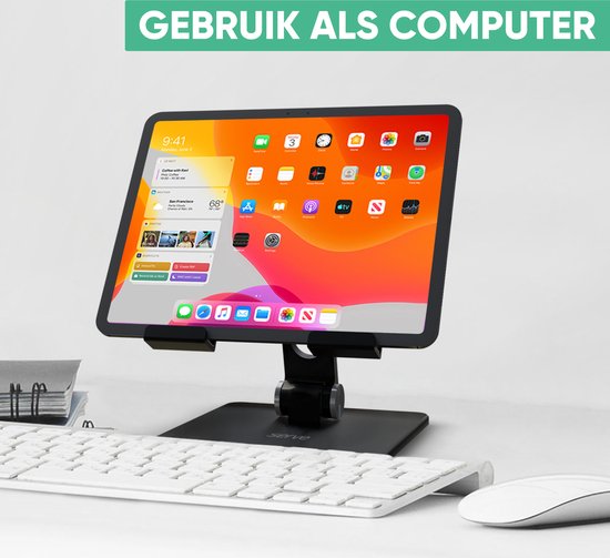 Serve Tablet Houder XL Opvouwbaar - Extra Stevig & Stabiel - Zwarte Inklapbare Standaard voor Tafel of Bureau - Zwart