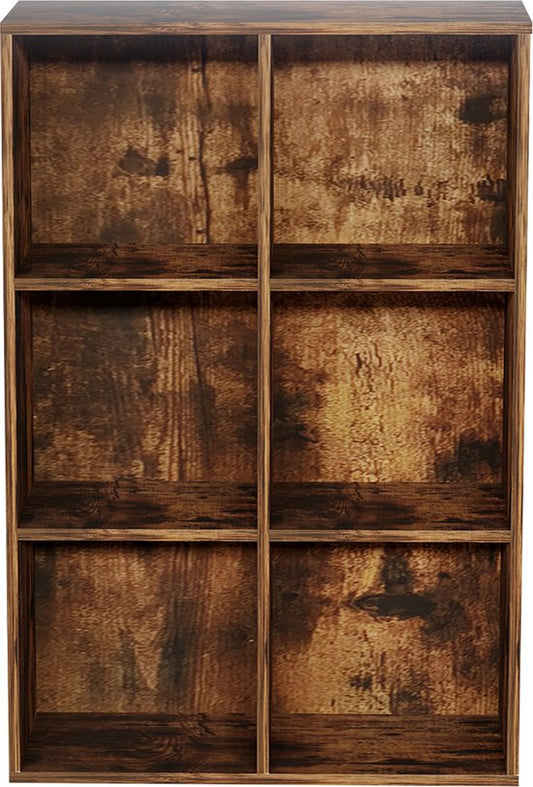 Boekenkast 6 open vakken - wandkast - vakkenkast - vintage bruinkleurig