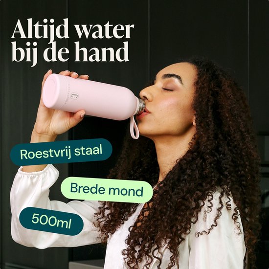 Castagnola Waterfles - RVS Drinkfles 500 ML - Stalen Thermosfles - Drinkflessen voor Volwassenen - Dubbelwandig - Lichtroze