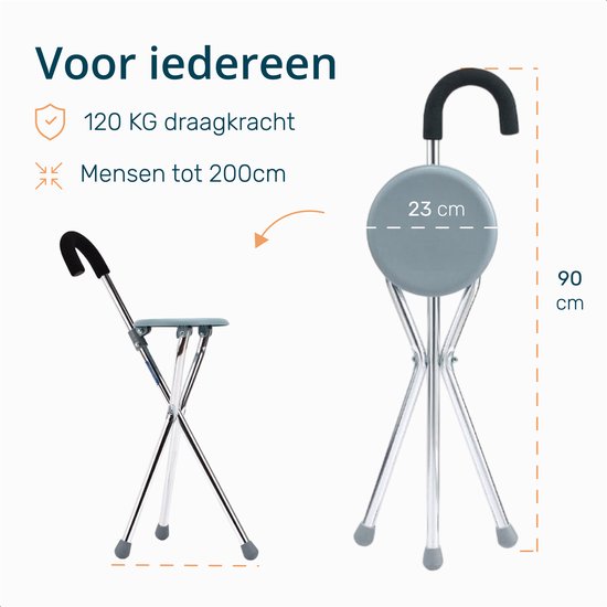 Alyze Wandelstok met zitje - Driepoot - Wandelstokken - Opvouwbaar