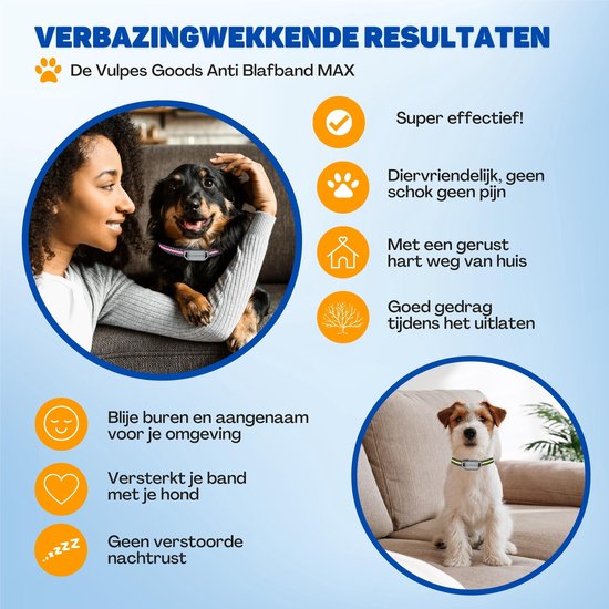 Vulpes Goods® Anti Blafband MAX - Opvoedingshalsband Zonder Schok - Anti Blaf Apparaat voor Kleine & Grote Honden - Waterdicht - Oplaadbaar - Vibratie en Audio - 3 Extra Halsbanden