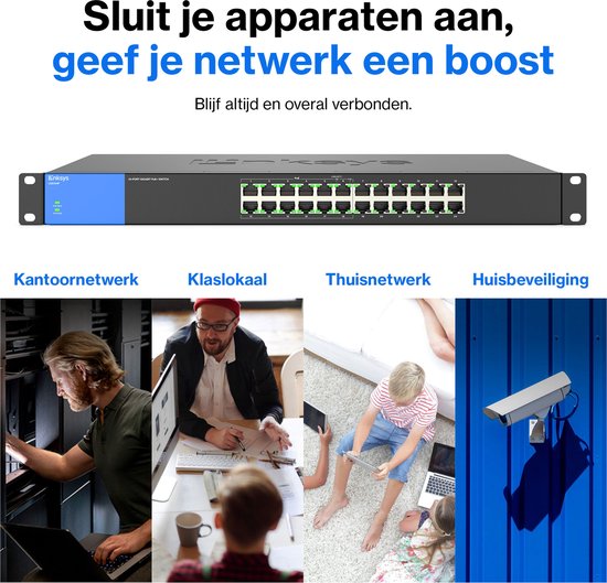 Linksys LGS124P - Netwerk Switch - Unmanaged - PoE Switch - 1000 Mbps - 24-Poorten