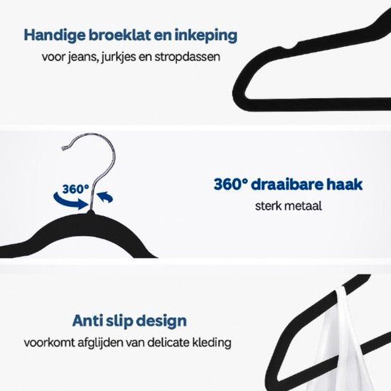 Ceruzo Kledinghangers Zwart – 50 – Anti-Slip – Draaibare Haak