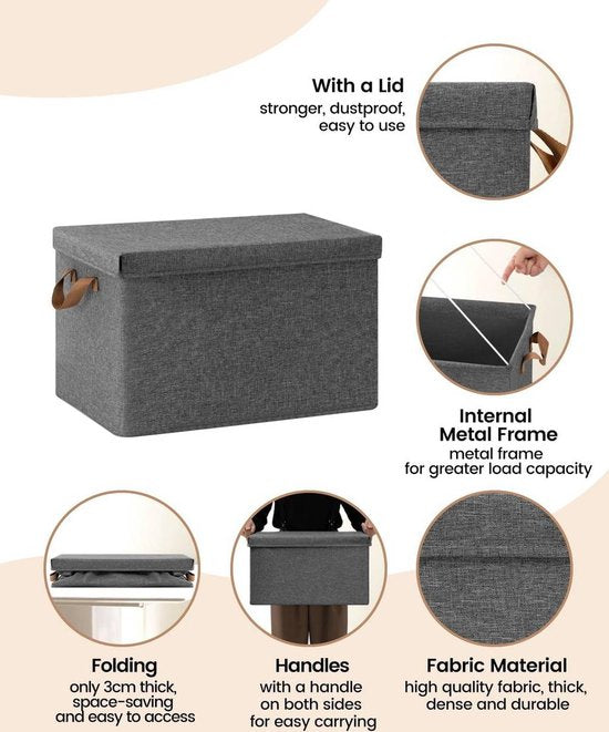 Rootz Set van 5 opvouwbare opbergdozen - Organisatorische bakken - Opvouwbare containers - Beschermende deksels - Ruimtebesparend - Duurzaam ontwerp - 20L, 27L, 36L, 51L