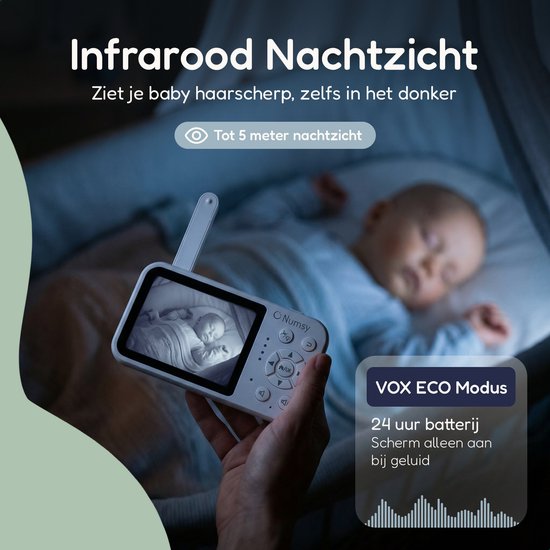 Numsy One Babyfoon met Camera – 2.8 Scherm – Nachtzicht – VOX/ECO – Terugspreekfunctie