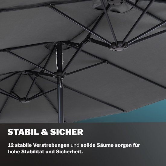 Kingsleeve Dubbele Parasol XXL met Zwengel – 100% polyester - Antraciet - 460x270 cm