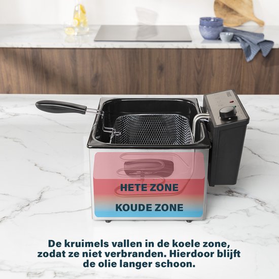 Princess Frituurpan 185000 – Grote friteuse - 1 grote en 2 kleine manden - 5 liter - 3270W - Kijkvenster - Koude zone - Anti reukfilter