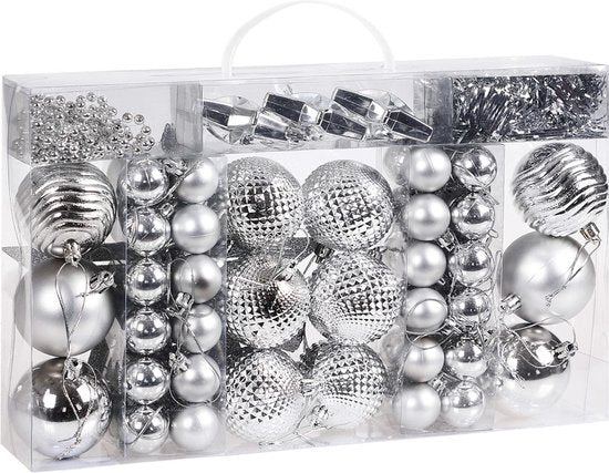 Casaria Kerstballen 66 er Set - Mat Glanzend Ø 3/6 cm Zilver