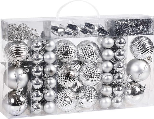 Casaria Kerstballen 66 er Set - Mat Glanzend Ø 3/6 cm Zilver