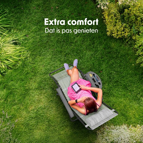LifeGoods Opvouwbare Tuinstoel - Ligstoel Tuin - 30°-90° Verstelbaar - Metaal - Lichtgrijs