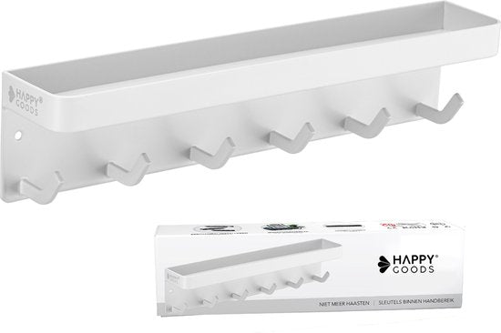 Happy Goods® Sleutelrekje Wit - Sleutelkastje voor Binnen - Zelfklevend - Sleutelhouder - RVS - Sleutel Organizer - Sleutelbord Modern - Sleutelrek inclusief Schroeven - Sleutelkastjes