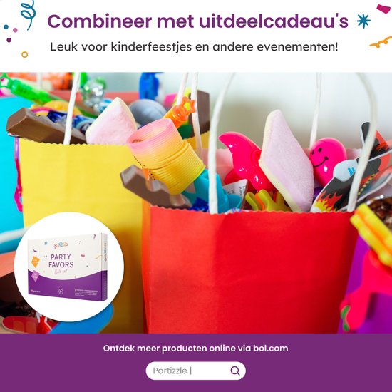Partizzle 24x Uitdeelzakjes van Papier - Snoepzakjes voor Kinderen - Uitdeeltasjes Kinderfeestje Verjaardag - Klein Speelgoed Cadeauzakjes - Carnaval Snoep Uitdeelcadeautjes Fidget Toys Traktatie Zakjes - 21x15 cm
