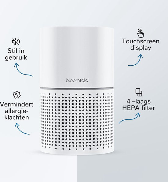 Bloomfold Luchtreiniger - Air Purifier - HEPA 13 filter + koolstoffilter - CADR: 240m3/h. - Wifi modus & App - Luchtkwaliteit indicator - 3 standen + slaapstand