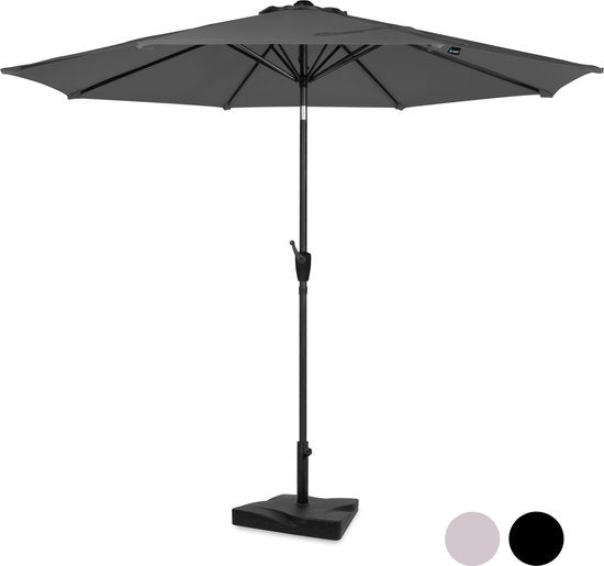 VONROC Premium Stokparasol Recanati Ø300cm – Incl. parasolvoet & beschermhoes - Ronde parasol - Kantelbaar – UV werend doek - Grijs