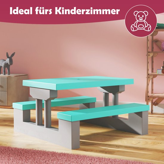Spielwerk Kinder Tuinset – Incl. Parasol UV-bescherming - Mint/ Grijs - 135x67 cm