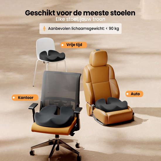 ProtoArc® SC Butterfly Zitkussen – Ergonomisch Orthopedisch Zitkussen – Stoelkussen & Stuitkussen – Memory Foam Wigkussen – Voor Bureaustoel, Auto & Thuis – Ademend & Anti-Slip